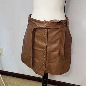 EE:some Brown Faux Leather Button-Up Skirt Size Large
